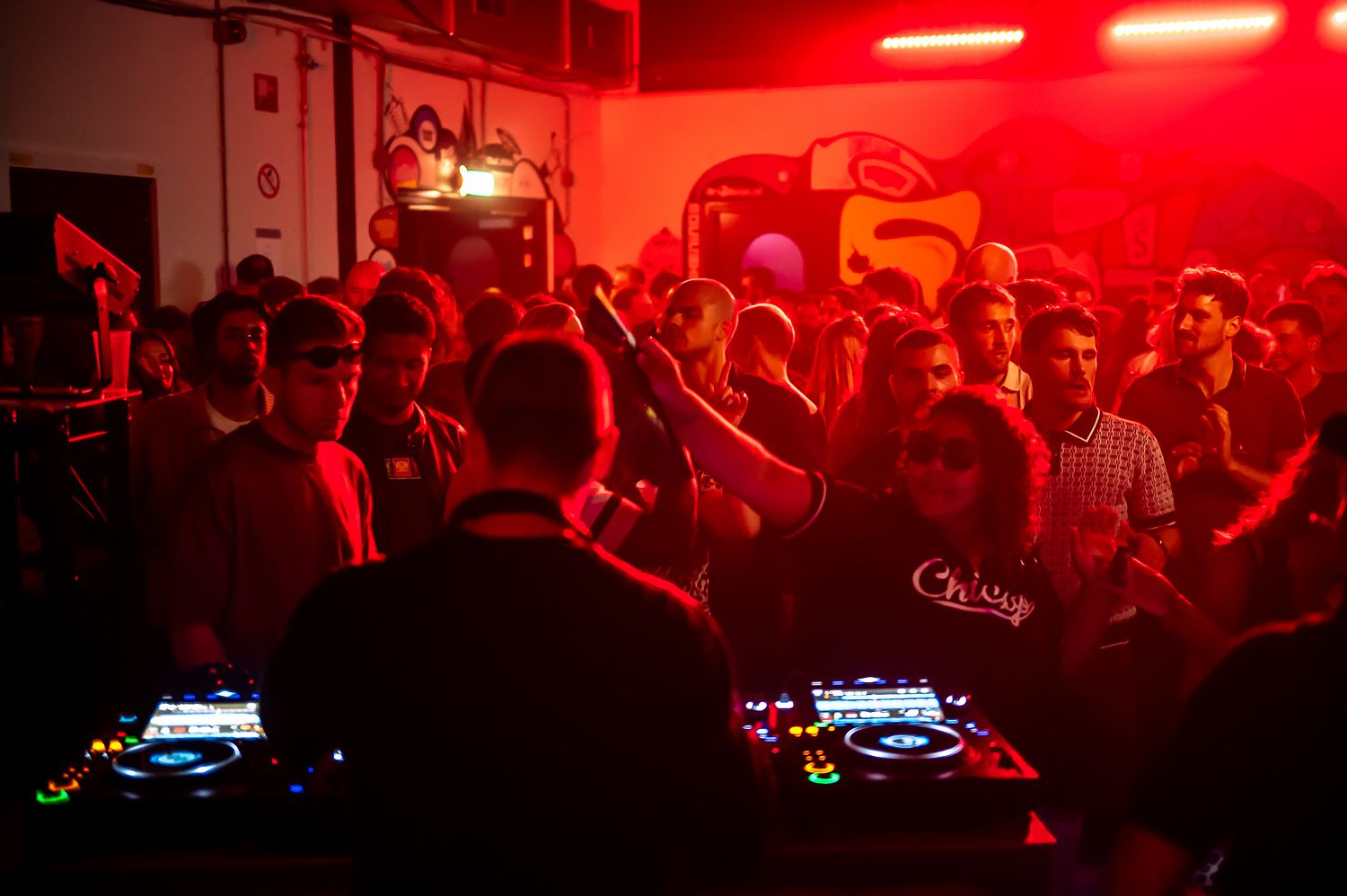 View from the booth over a dancing crowd